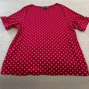 Karen Scott Red and White Polka Dot Short Sleeve Top